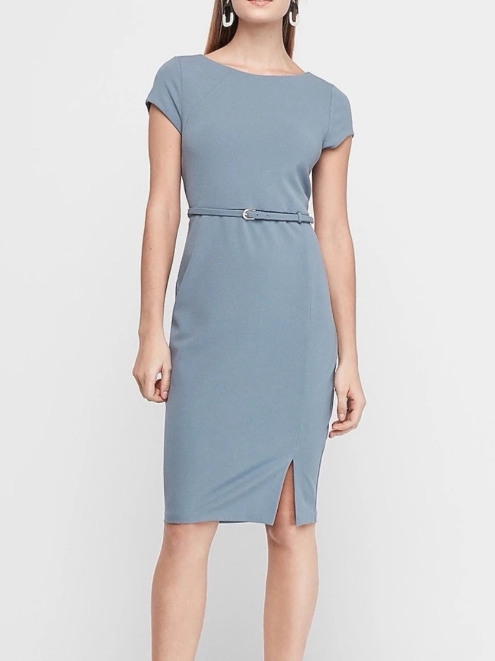 Express Slate Blue Belted Cap-Sleeve Sheath Dress Size XS